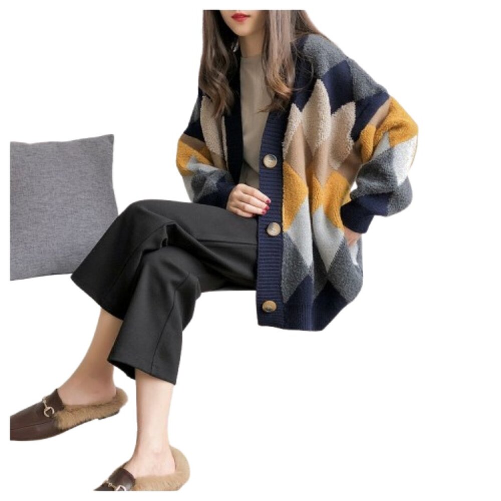 Geometric Pattern Button-Up Cardigan - Picture 7 of 10